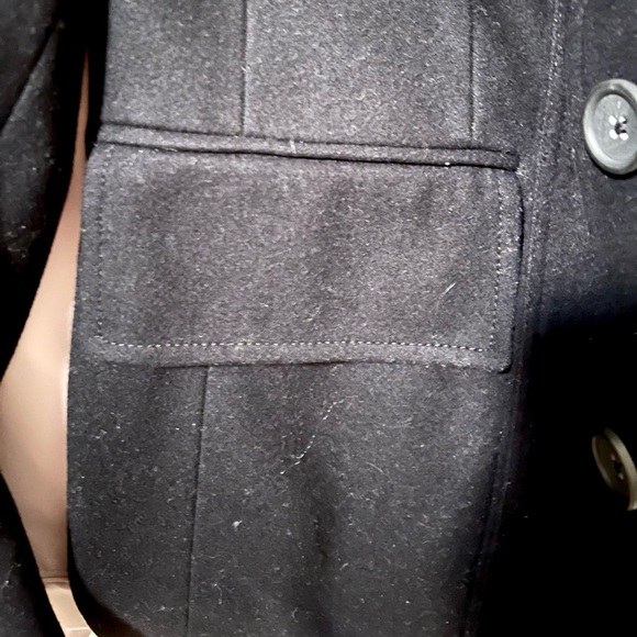 Banana Republic Black Wool Long Coat Satin Lining - Picture 5 of 6